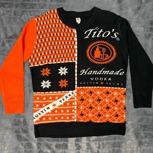 Titos Handmade Vodka Ugly Holiday Sweater Mens XL Austin Texas Black Orange 3282